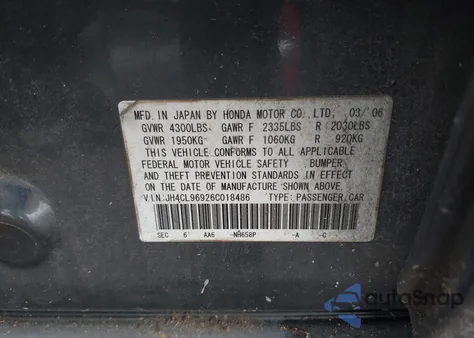 2006 Acura Tsx from USA, damaged, VIN JH4CL96926C018486